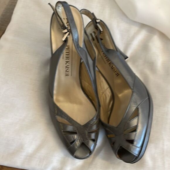 PETER KAISER GREY LEATHER PLATFORM SANDALS.  NEW - Picture 6 of 9